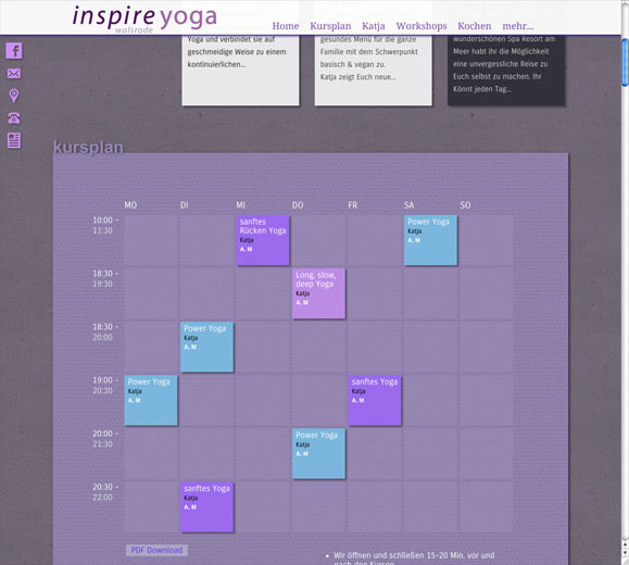 Internetauftritt Inspire Yoga